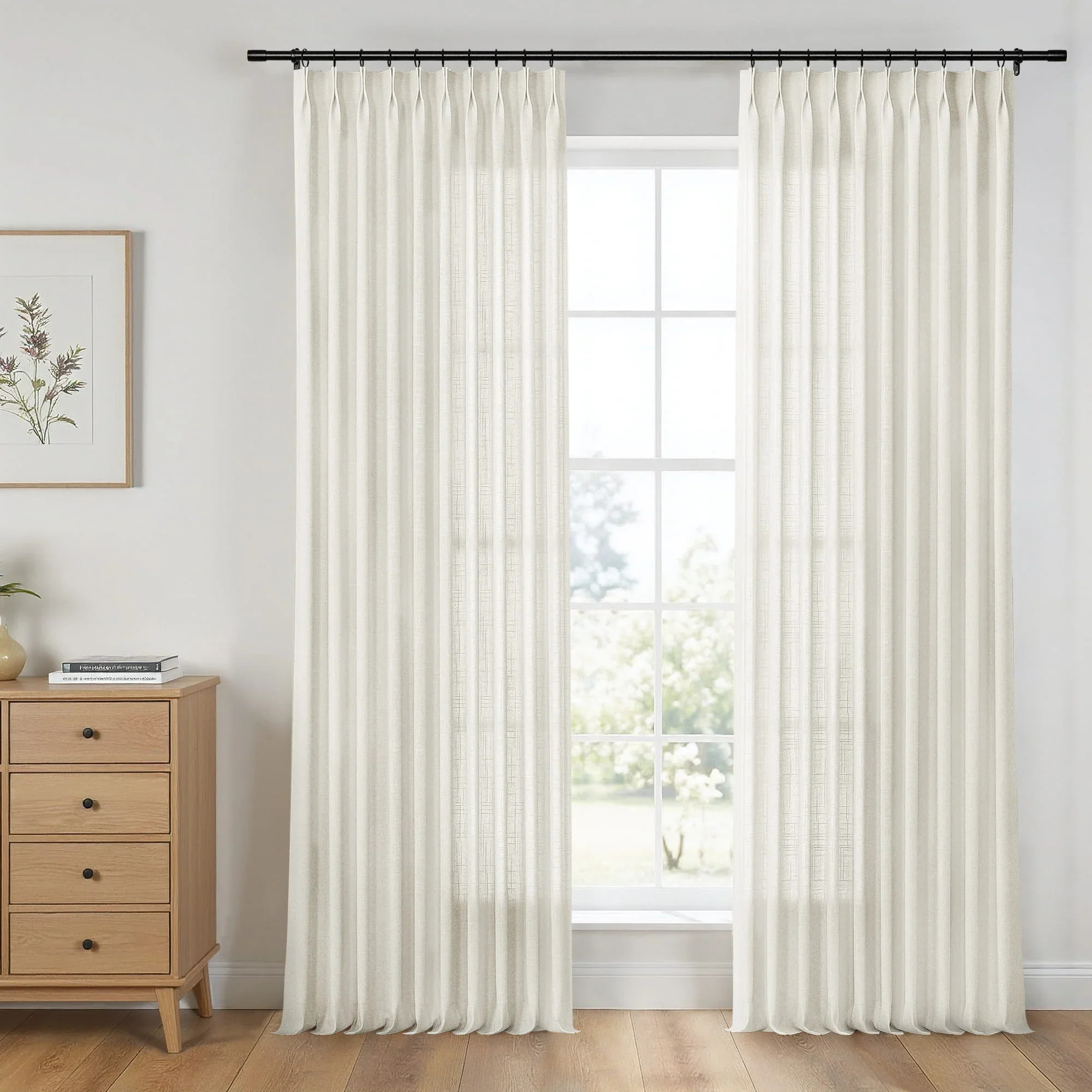 Erin Elegant 100% Linen Curtains Pleated - 1011-2 Beige White | TWOPAGES