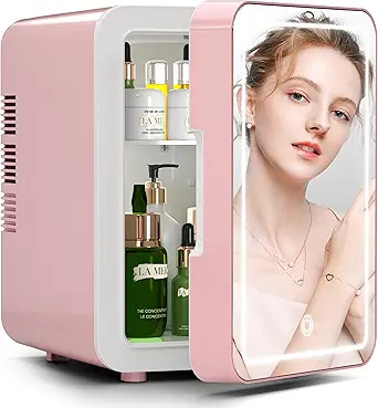 Mini Skincare Fridge (4 Liter/6 Can) with Dimmable LED Light Mirror, Cooler and Warmer for Refrig... | Amazon (US)