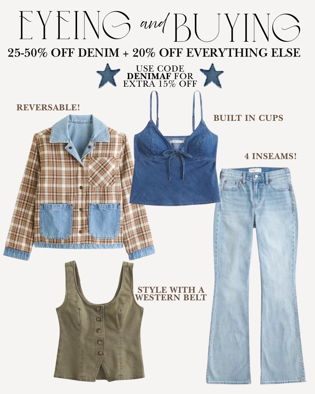 25-50% off denim & 20% off everything else + use code DENIMAF for an EXTRA 15% off!

#LTKgrwm #LTKSaleAlert #LTKTall