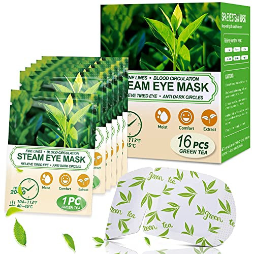 16 Packs Steam Eye Masks for Dry Eyes, Green Tea Warm Eye Mask, Relief Eye Fatigue Hot Sleep Eye Mask for Puffy Eyes Mask, Disposable Moist Heating Compress Pads for Sleeping, Self Heated Eye Mask | Amazon (US)