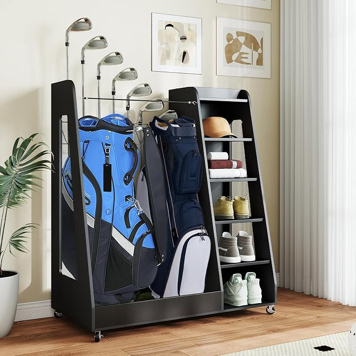 Zevemomo Wooden Golf Bag Organizer for Garage, Large Golf Storage Organizer Holder, Golf Club & G... | Amazon (US)