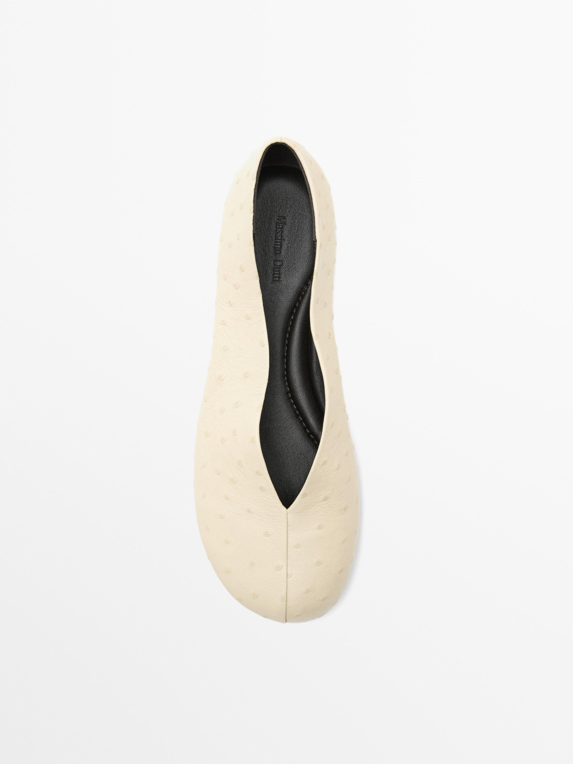 Ostrich print leather ballet flats | Massimo Dutti US