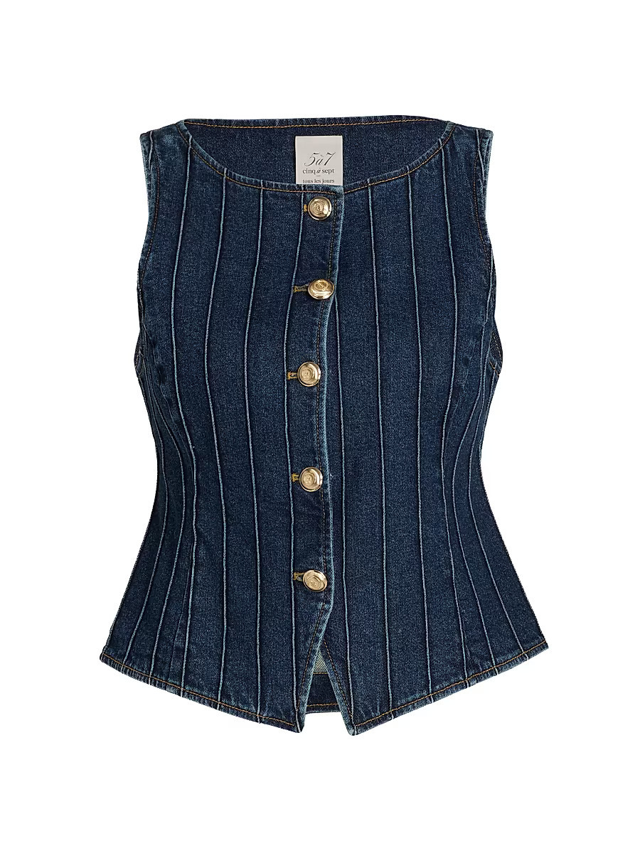 Women's Camen Denim Pintuck Button-Down Vest - Fontaine - Size Medium | Saks Fifth Avenue