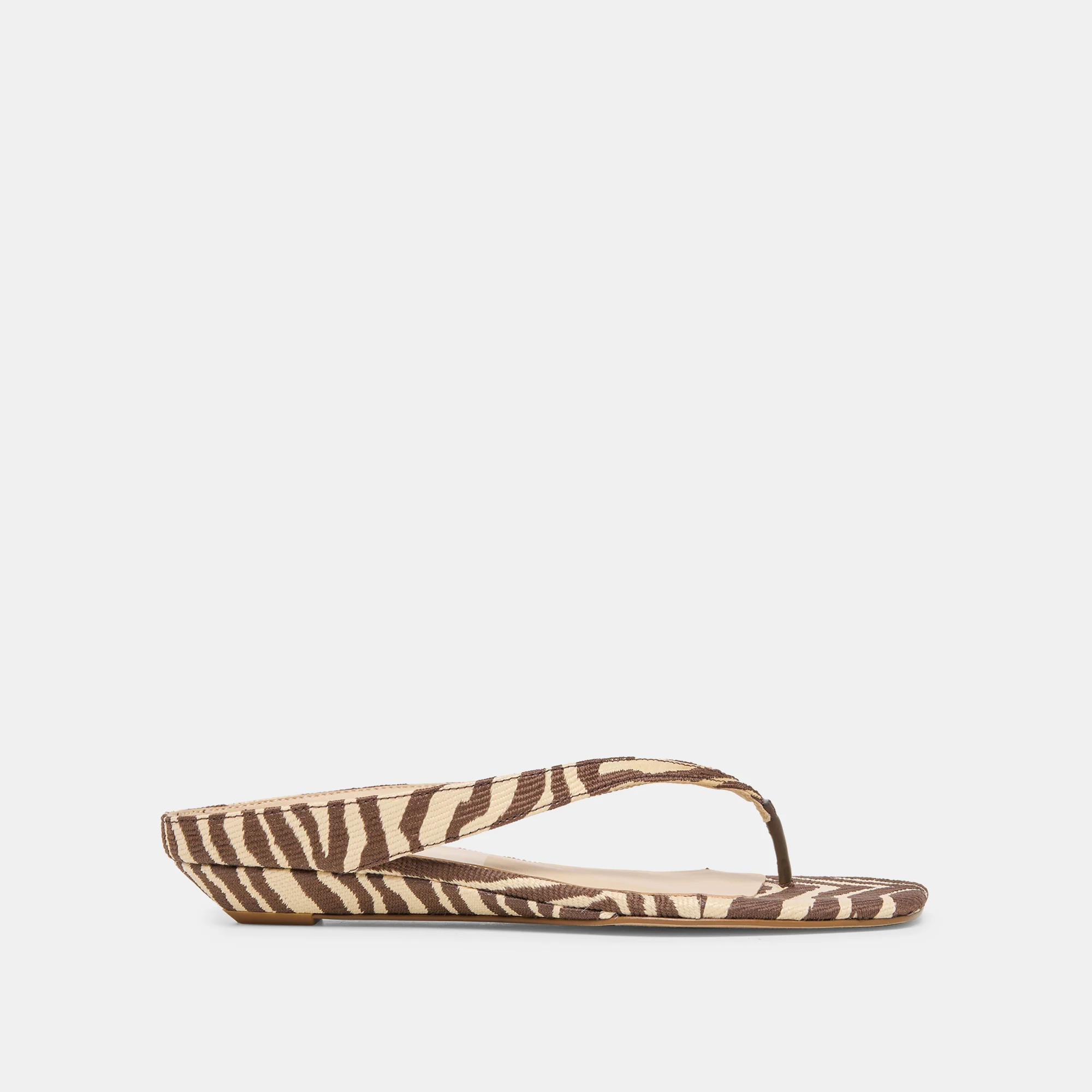 GIZEL Beige Zebra Raffia Thong Square-Toe Sandals | Dolce Vita | DolceVita.com