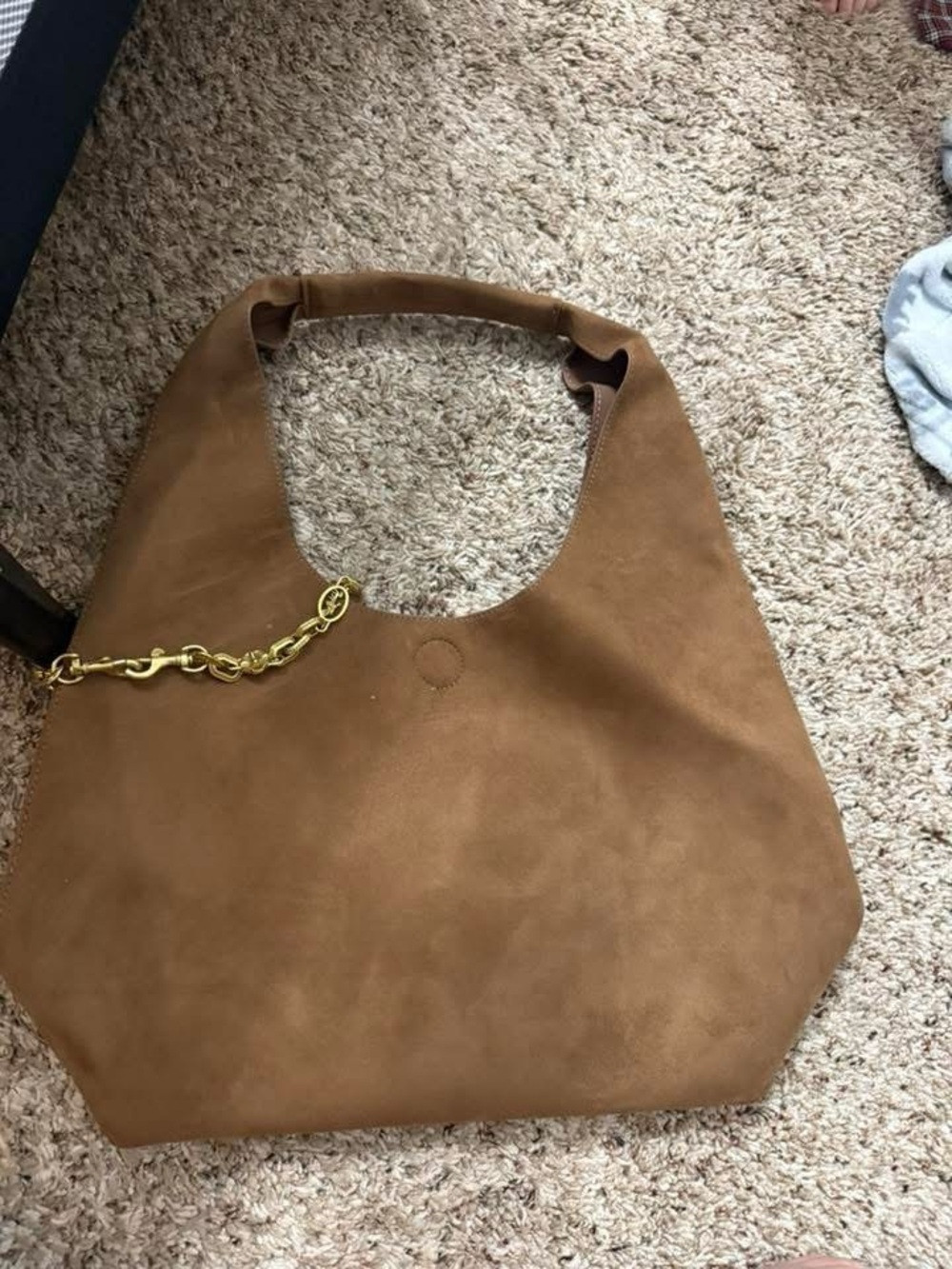 Abercrombie & Fitch Tan Suede Hobo Shoulder Bag with Gold Chain Accent | Poshmark