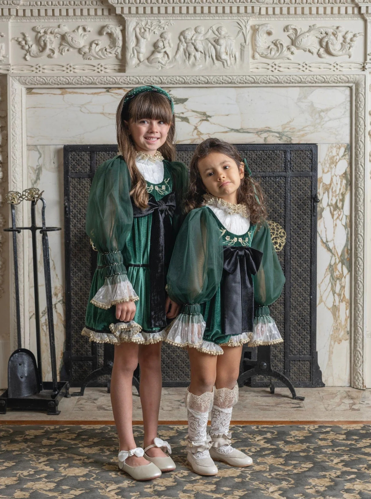 Aurora Royal Green Velour Romper | petite maison kids