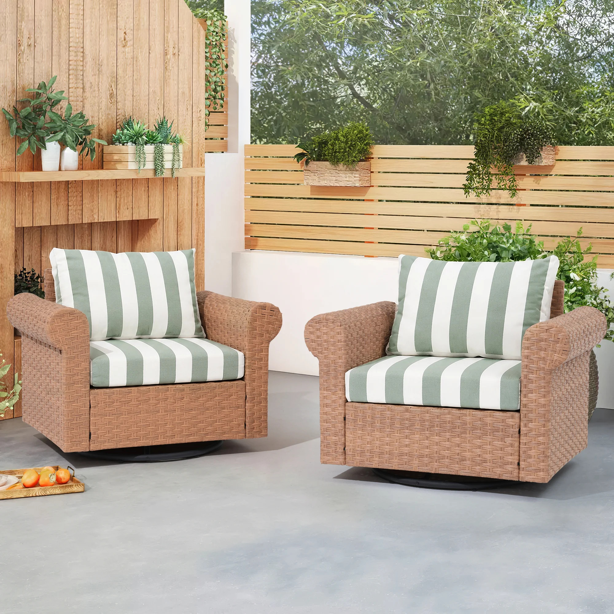 2-piece Outdoor Rattan Swivel Patio Chair With Cushions | Wayfair North America