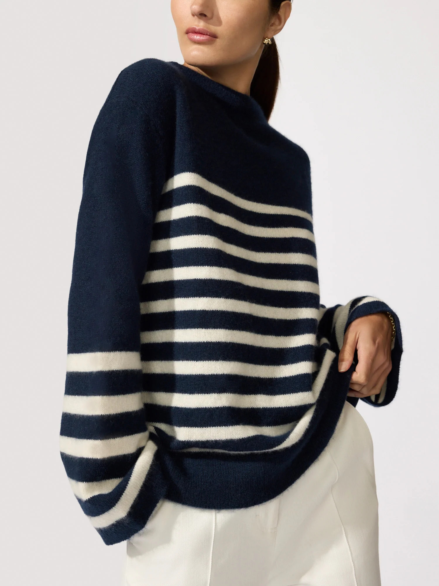 Women's Iona Cashmere Sweater in Navy Stripe | Brochu Walker | Brochu Walker