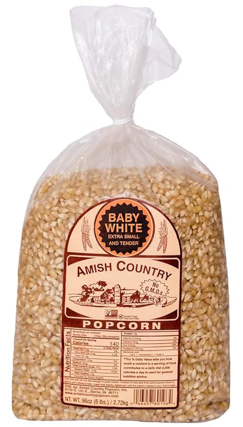 Amish Country Popcorn | 6 lb Bag | Baby White Popcorn Kernels | Small and Tender | Old Fashioned ... | Amazon (US)