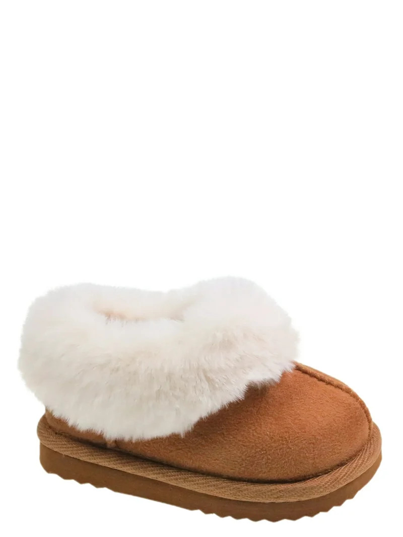 Wonder Nation Baby Girls Faux Fur Trim Slippers | Walmart (US)