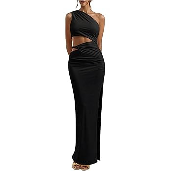 Amazon.com: GORGLITTER Women's Asymmetrical One Shoulder Maxi Dress Summer Wedding Guest Cocktail... | Amazon (US)