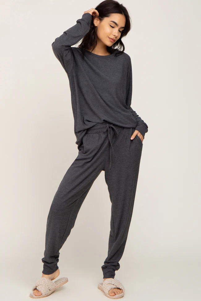 Charcoal Soft Knit Long Sleeve Set | PinkBlush Maternity