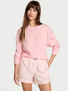 Buy Flannel Short-Sleeve Long Tee-Jama Set, Core Lurex Stripe Coconut White/Pretty Blossom - Orde... | Victoria's Secret (US / CA )