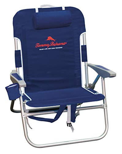 Tommy Bahama Big Boy 4-Position Folding 13" High Seat Backpack Beach or Camping Chair, Aluminum, Navy | Amazon (US)