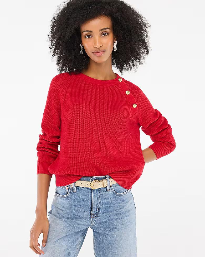 Button raglan crewneck sweater | J.Crew Factory