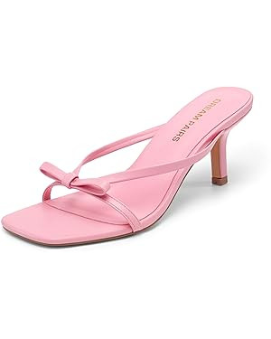 DREAM PAIRS Women's Bow Heels – Kitten Heel Mule Sandals, Square Toe Strappy Slip On Dress Heel... | Amazon (US)