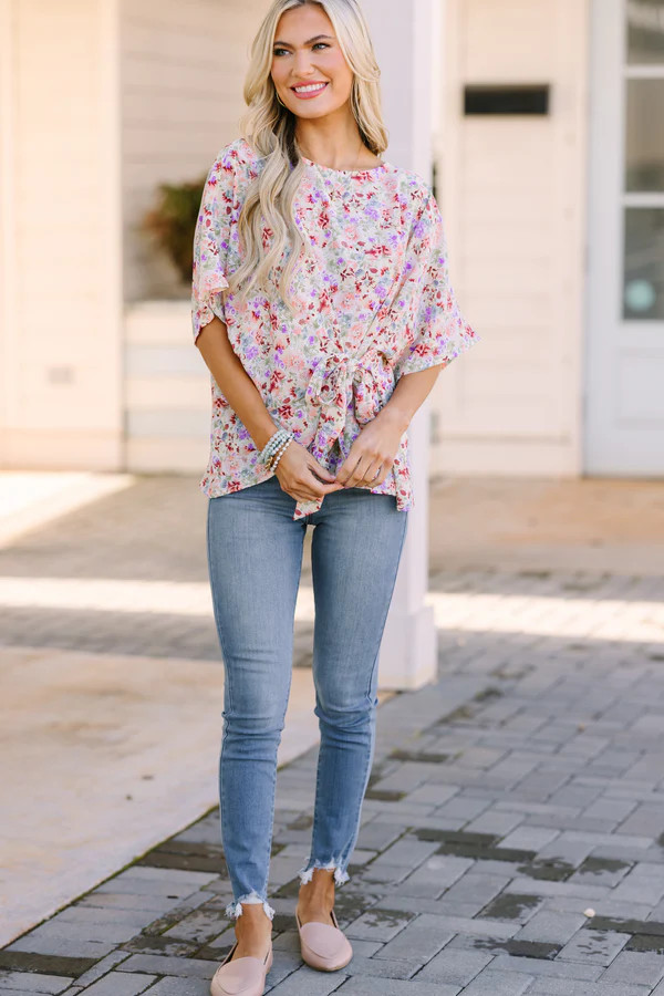 Happy Thoughts Sage Green Floral Tied Blouse | The Mint Julep Boutique