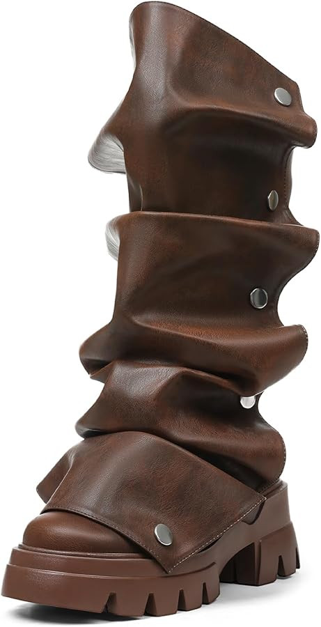 Mid Calf Boots For Women,Fold Over Slouchy Platform Dress Chunky Stacked Round Toe Glitter Metall... | Amazon (US)