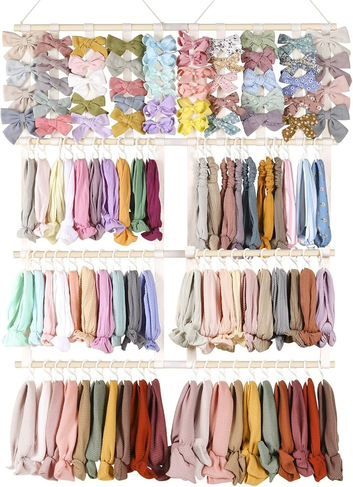 POVETIRE Headband Holder Hair Bows Organizer for Girls,Baby Headbands Hair Accessories Organizer Storage Wall Hanging Decor for Nursery Girls Room | Amazon (US)
