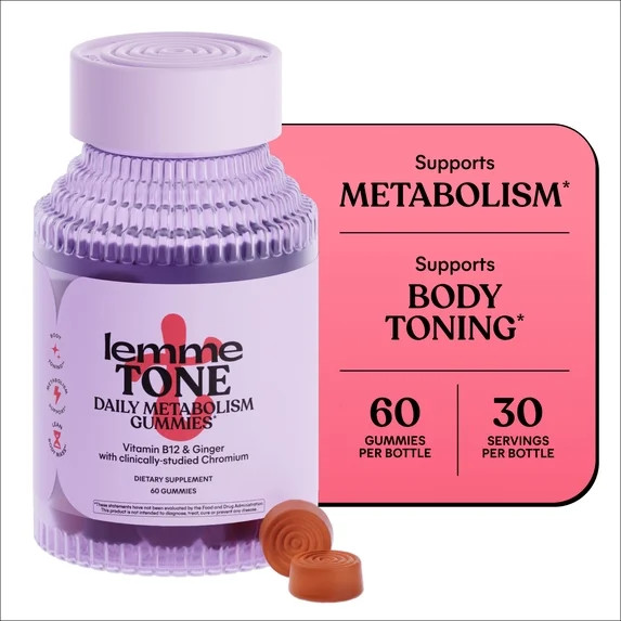 Lemme Tone Metabolism Gummies, Apple Cider Vinegar, Clinically Studied Chromium, B12, Ginger, Pro... | Walmart (US)