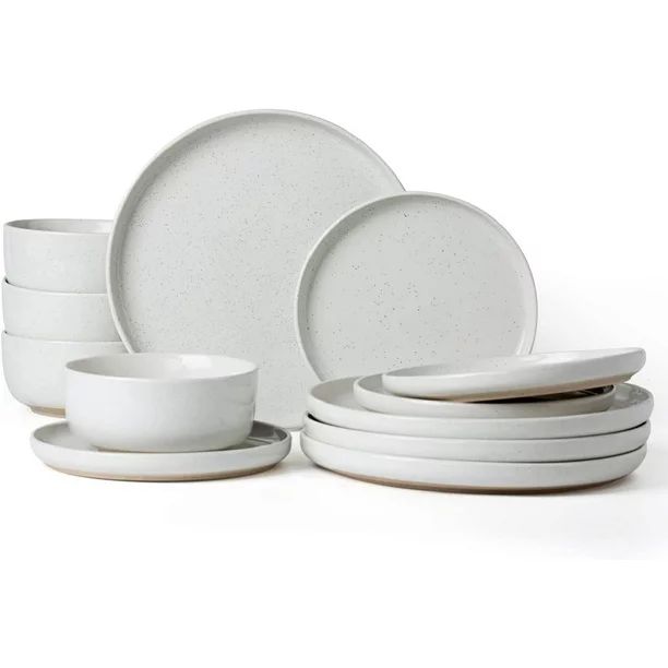 Famiware Plates and Bowls Set, 12 Pieces Dinnerware Sets, Dish Set for 4, White | Walmart (US)