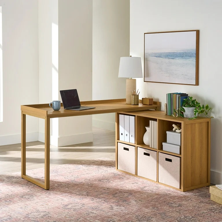 Better Homes & Gardens Ezra Modular L Desk with 6-Cube Storage, Light Honey Finish - Walmart.com | Walmart (US)