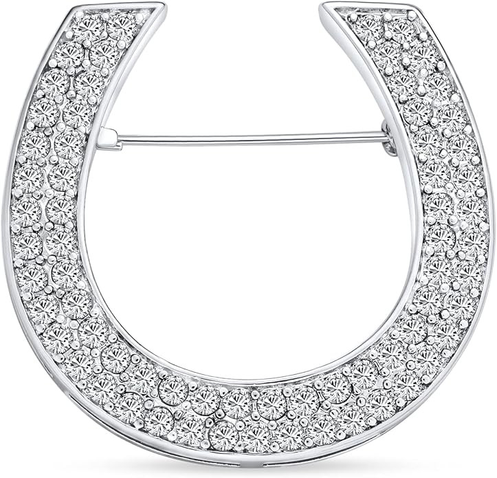 Large Western Fashion Statement Equestrian Cubic Zirconia Pave CZ Scarf Horseshoe Brooch Pin For ... | Amazon (US)