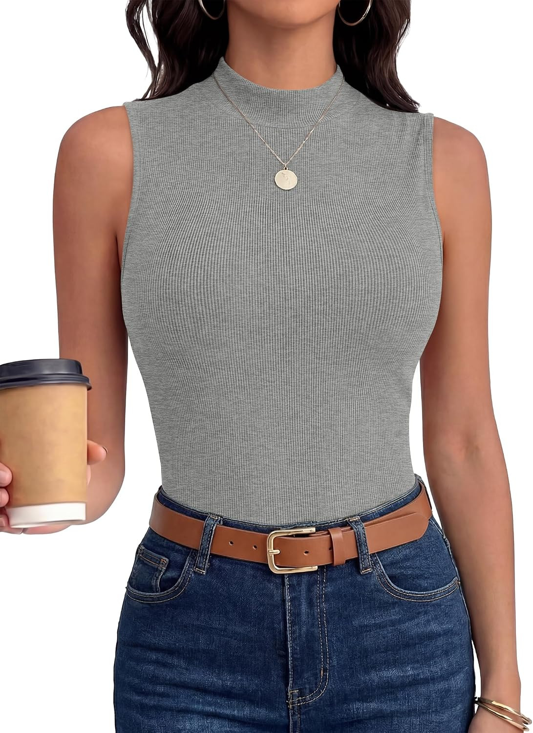 ANRABESS Mock Neck Tank Tops for Women Ribbed Slim Fit Sleeveless Tops | Amazon (US)