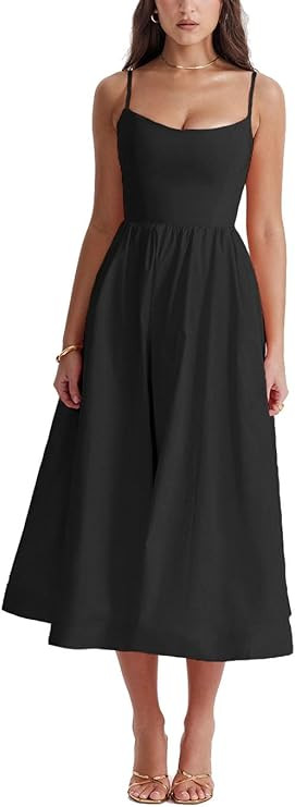 Melliflo Women's Spaghetti Strap Pleated Midi Dresses Backless Scoop Neck Flowy Sundress Sleevele... | Amazon (US)