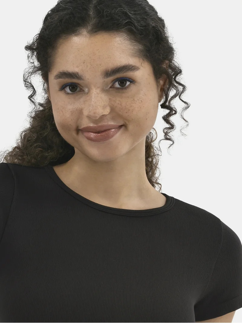 No Boundaries Seamless Crop Top with Short Sleeves, Women's | Walmart (US)