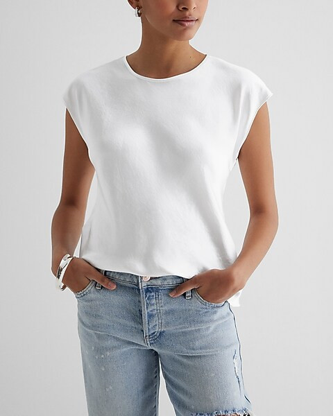 Satin Crew Neck Gramercy Tee | Express