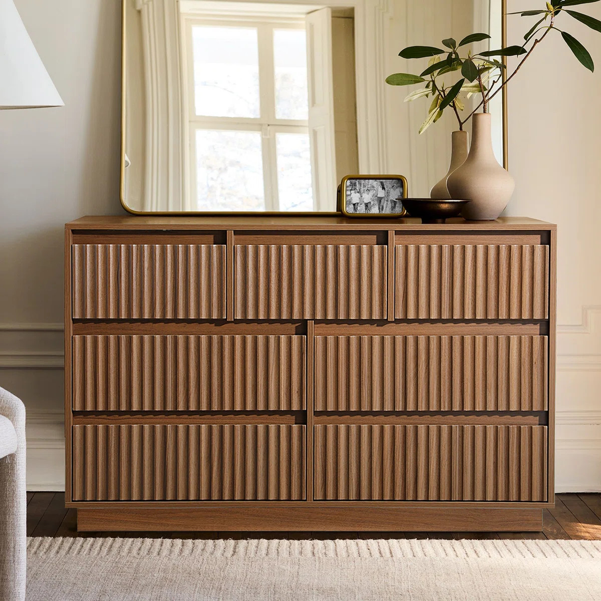Dejesus 7-Drawer Dresser 47"W Double Dresser With Waveform Fluted Panel | Wayfair North America