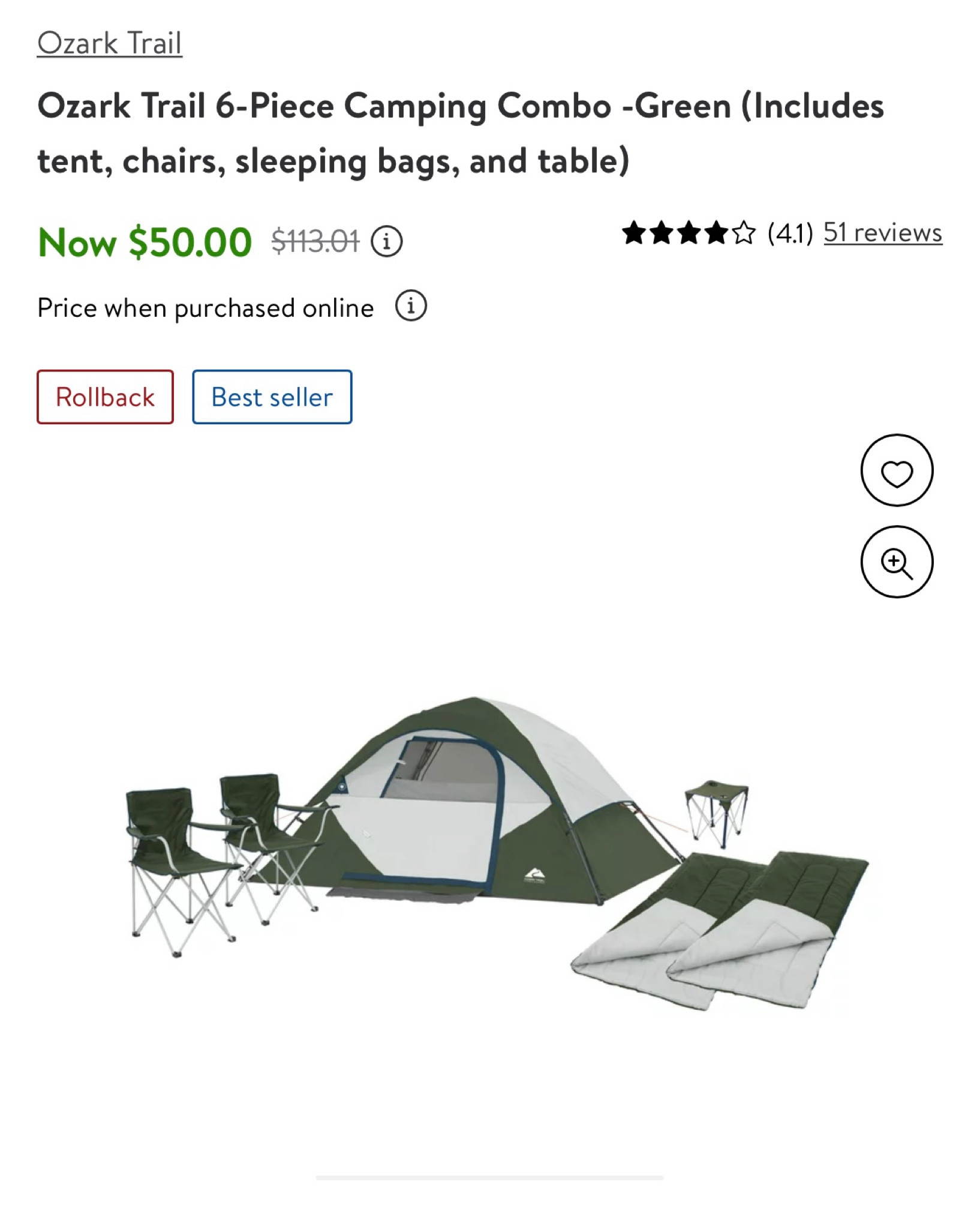 Ozark 6 shop piece camping combo