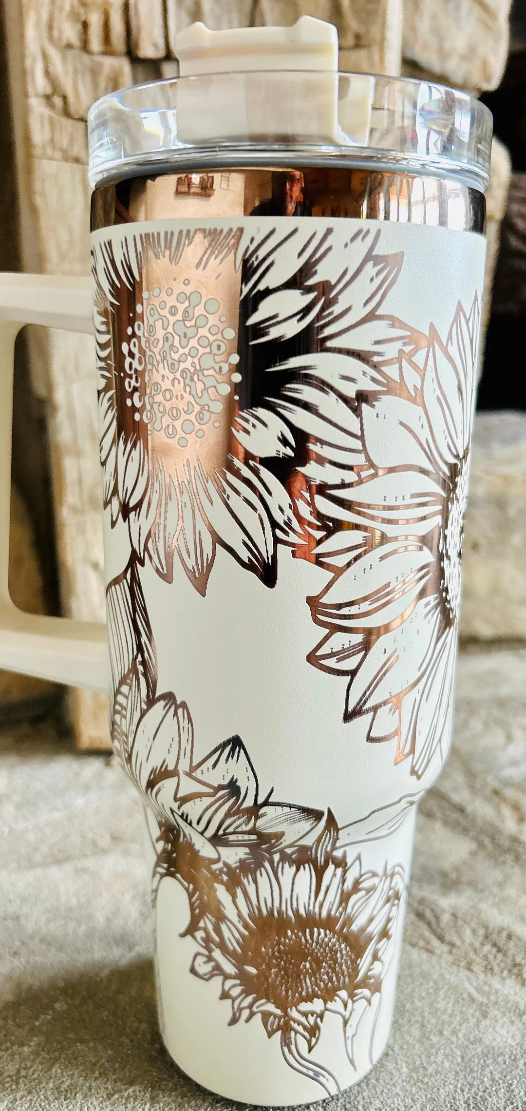 Copper Mirror/cream Engraved Sunflowers 40oz Tumbler - Etsy | Etsy (US)