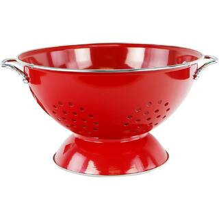 5 qt. Metal Powder Coated Enameled Will Never Flake or Discolor Colander in Red Suitable Both Hot Cold Prep | The Home Depot