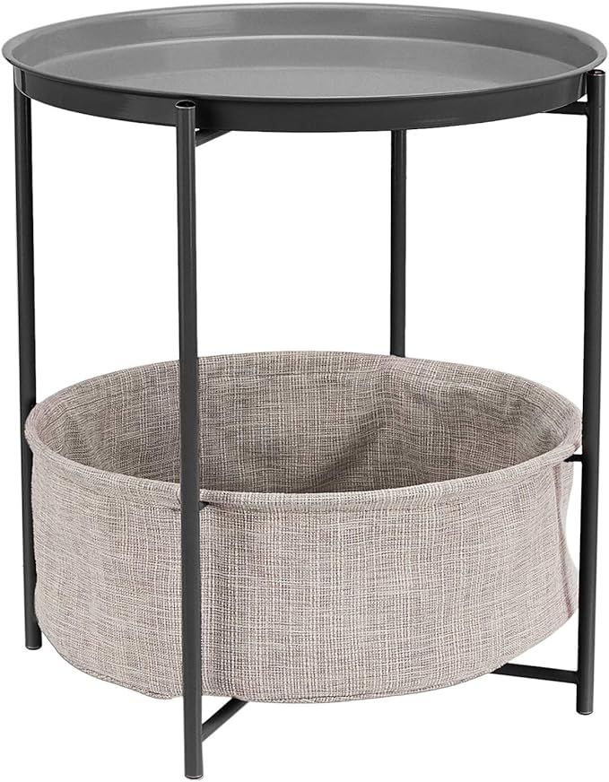 Amazon Basics Round Storage End Table, Side Table with Cloth Basket, Charcoal/Heather Gray, 17.7 ... | Amazon (US)