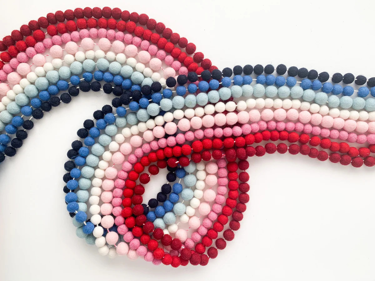 Patriotic Mini Felt Ball Garlands - 8 Color Options | Pearl & Jane