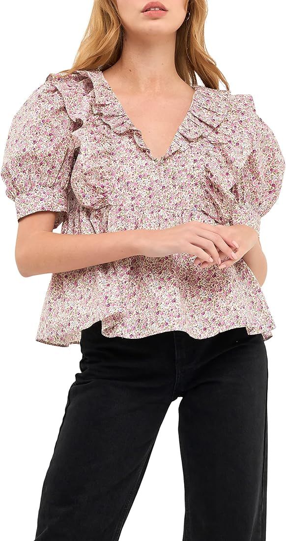 Cotton Floral Ruffled Top | Amazon (US)