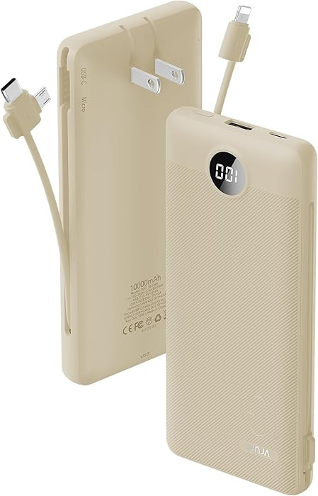 Portable Charger Built-in Cables and AC Wall Plug, USB C Power Bank 10000mAh, Travel Battery Port... | Amazon (US)