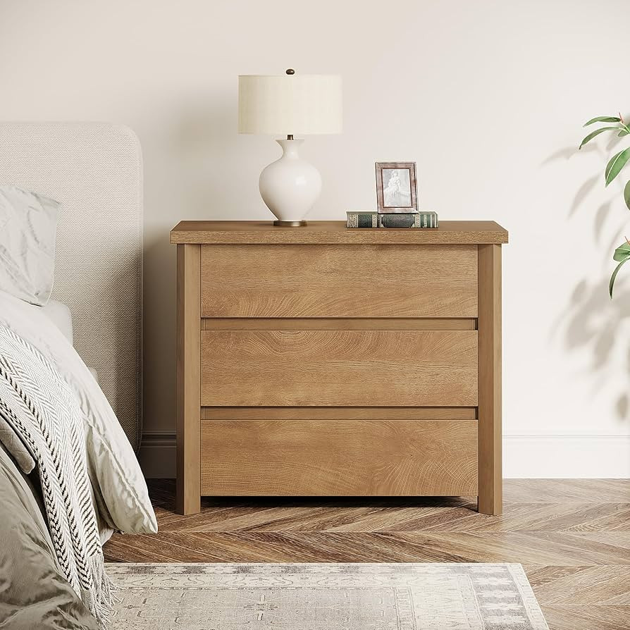 Tribesigns Wood Nightstand with 3 Drawers, Farmhouse Large Bedside Table with Storage for Bedroom... | Amazon (US)