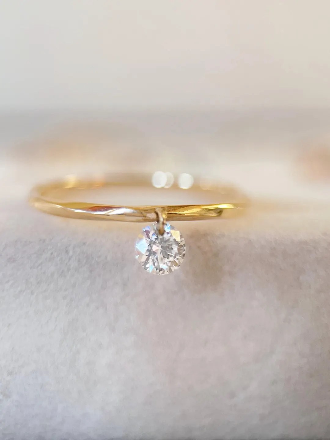 14k Gold Diamond Dangle Ring: 0.20ctw Round Cut Stacking Ring | Etsy (US)