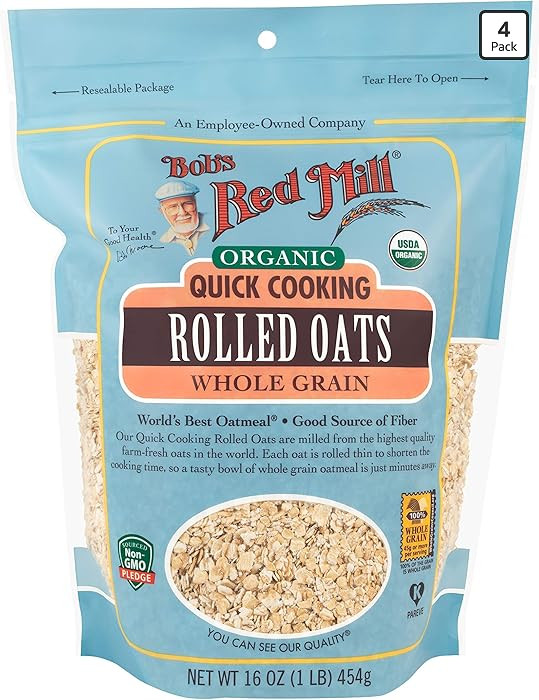 Bob's Red Mill Organic Quick Cooking Rolled Oats, 16oz (Pack of 4) - Non GMO, Whole Grain, Vegan,... | Amazon (US)