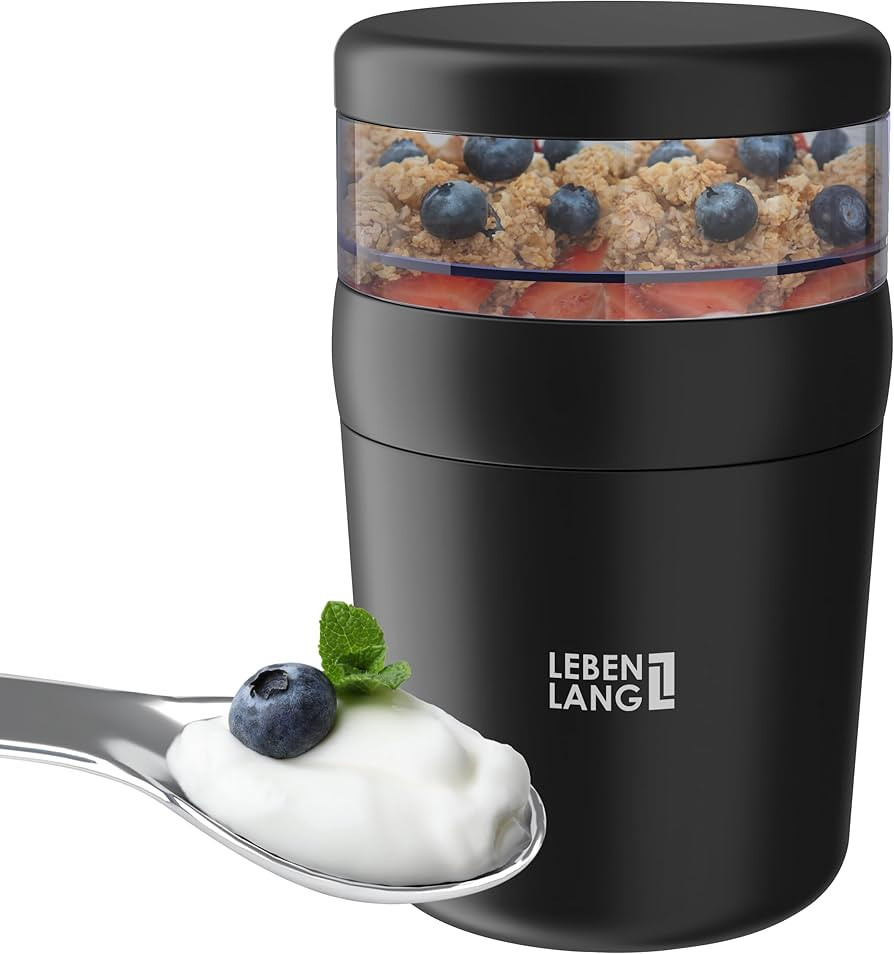LEBENLANG Müslibecher To Go mit Löffel - Isolierende Edelstahlinnenwand & 650ml I Müslibox Jog... | Amazon (DE)