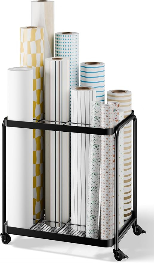 Gift Wrap Storage - Blueprint Holder with Wheels,12 Slots Wrapping Paper Organizer Storage, Sturd... | Amazon (US)