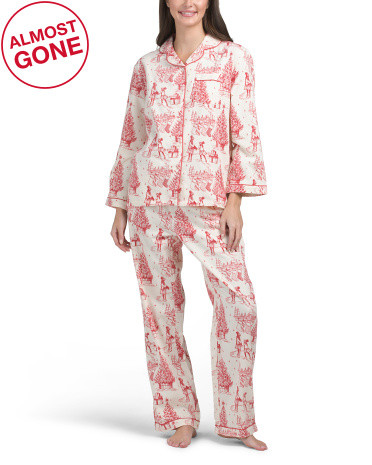 2pc Flannel Holiday Toile Pajama Set | TJ Maxx