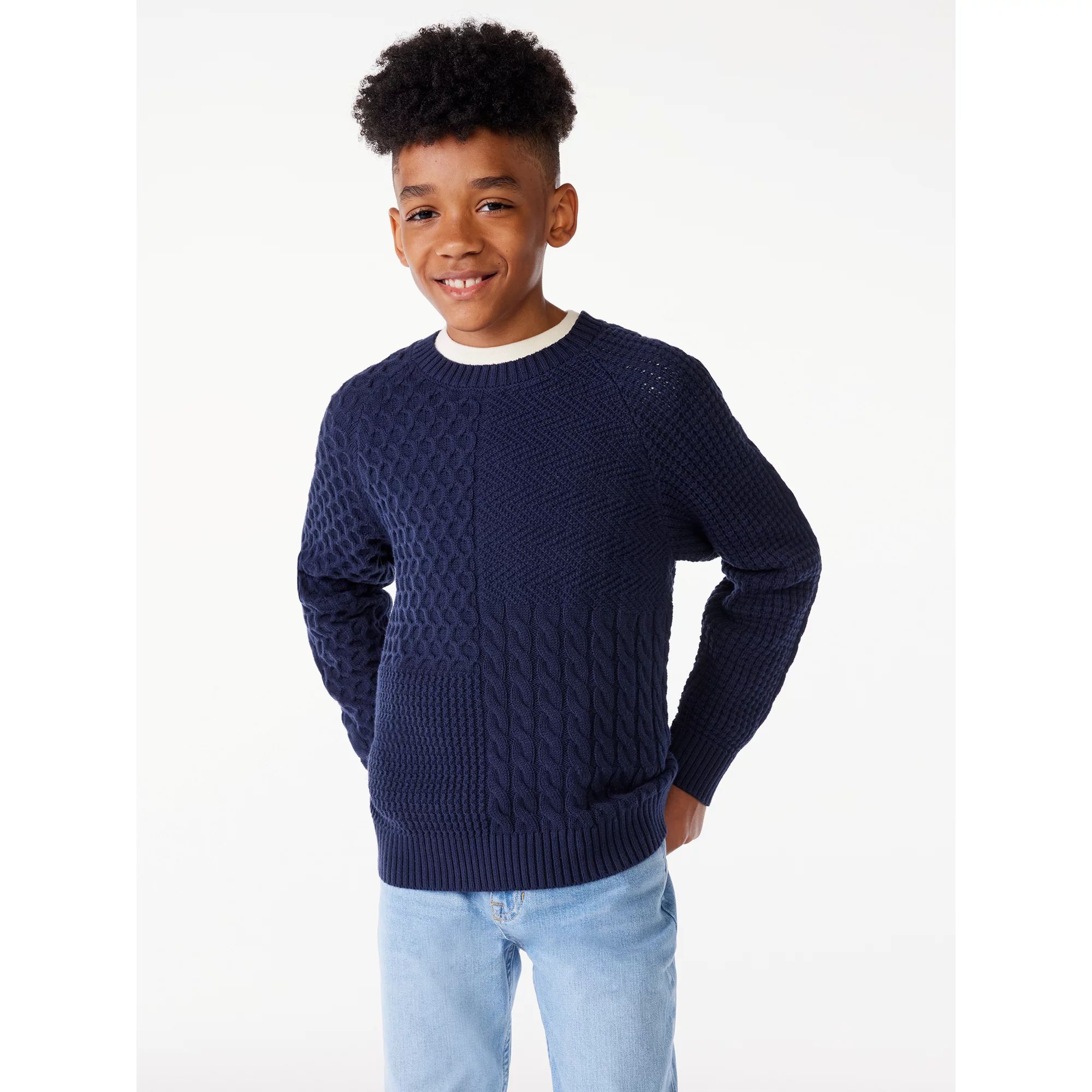Free Assembly Boy's Mixed Cable Knit Sweater, Sizes 4-18 | Walmart (US)