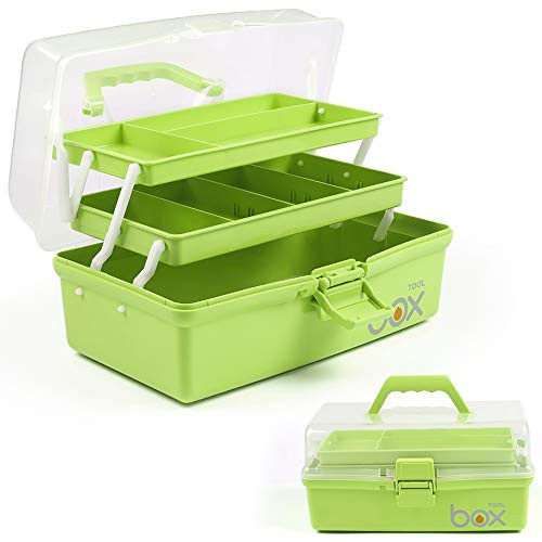 TERGOO 12in 3-Layer Plastic Craft Organizers and Storage, Portable Folding Tackle Box with Handle & Adjustable Dividers, Multipurpose Case for Sewing, Art Supplies, Medicine, Tools (Green) | Amazon (US)