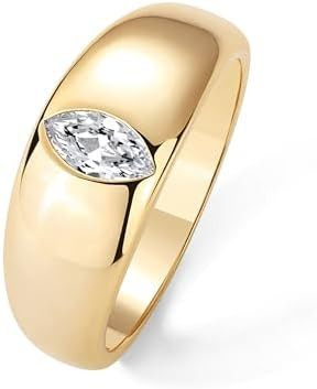PAVOI 14K Gold Plated Chunky Dome Statement Ring for Women | Marquise Cubic Zirconia Dome Ring | ... | Amazon (US)