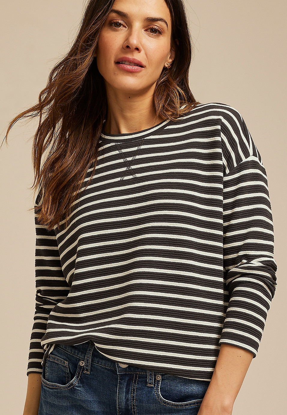 24/7 Clara Textured Long Sleeve Tee | Maurices