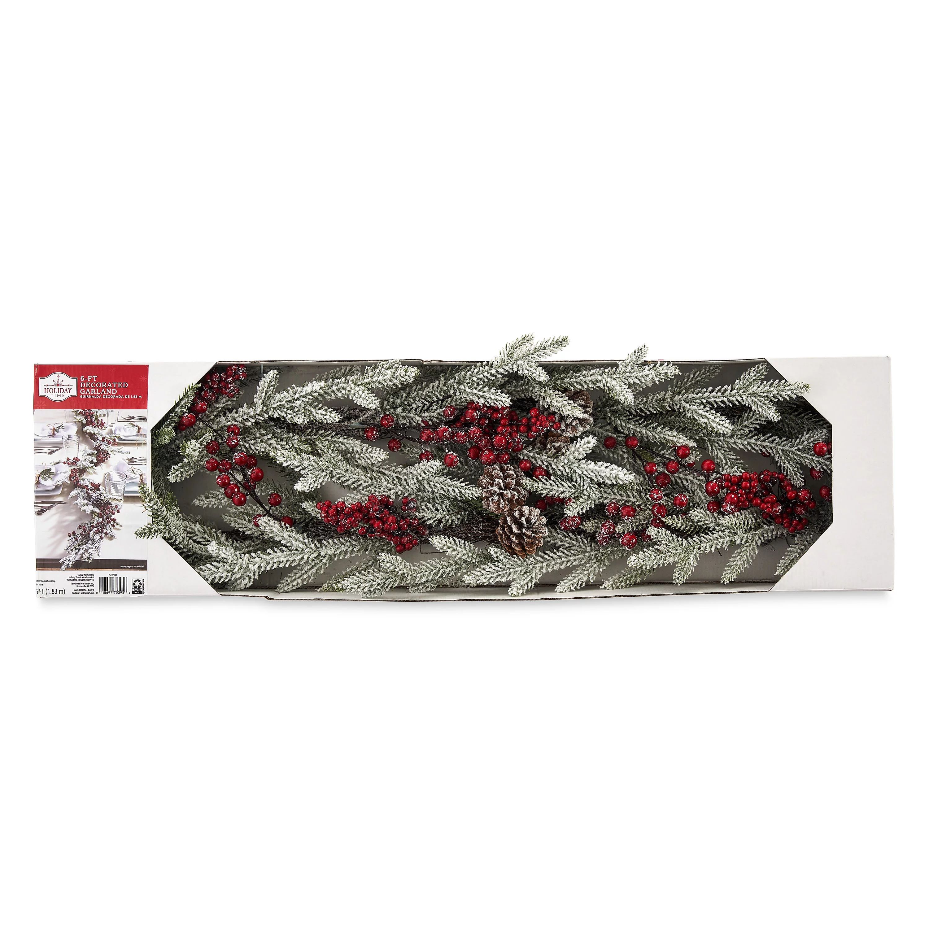 Holiday Time Frosted Berry Christmas Garland, 6 Foot | Walmart (US)